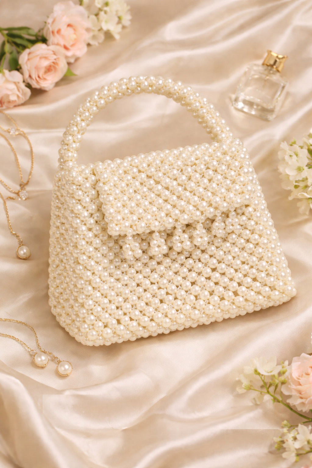 Off-White Pearl Handbag | Elegant Beaded Luxury Bag for Women