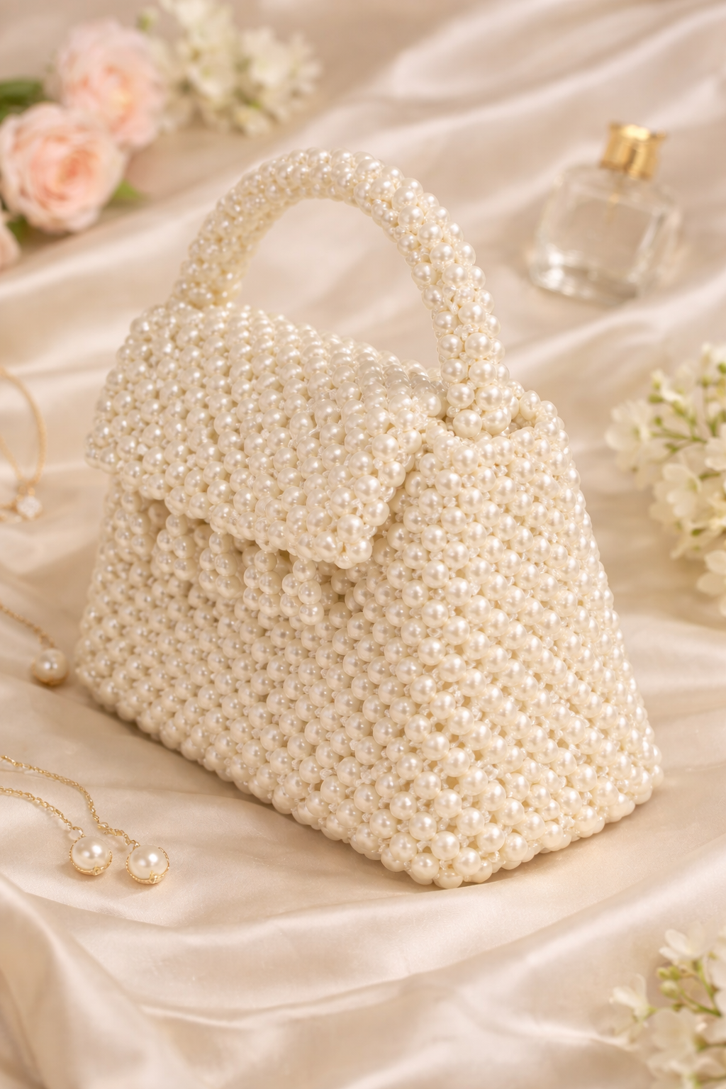 Off-White Pearl Handbag | Elegant Beaded Luxury Bag for Women