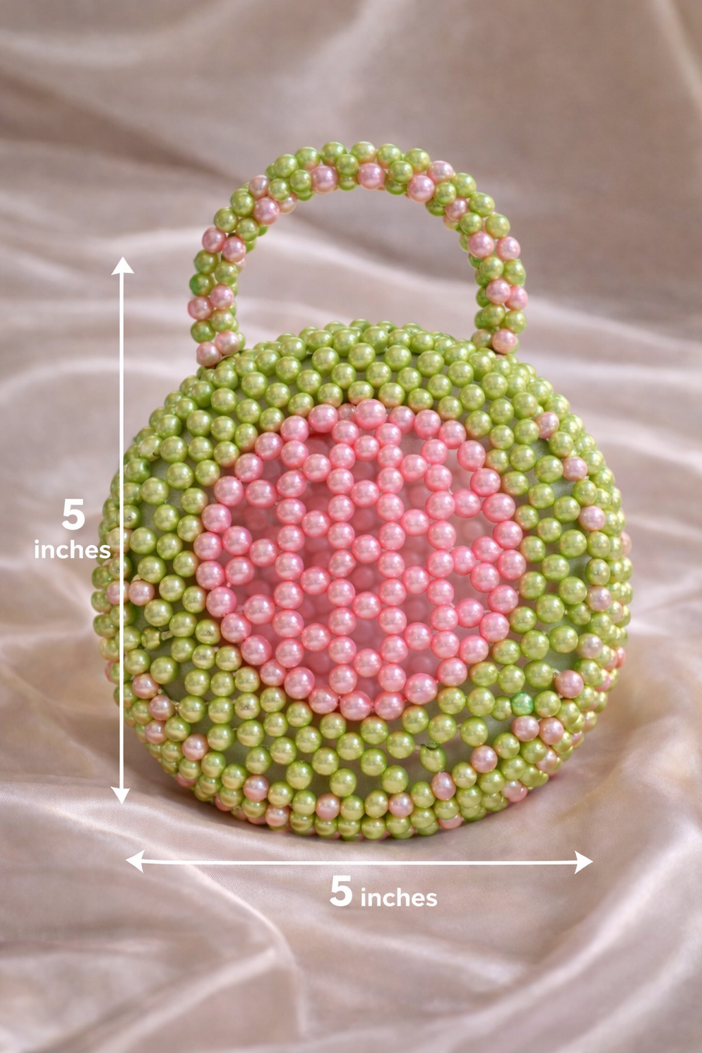 Handcrafted Green & Pink Pearl Beaded Mini Handbag